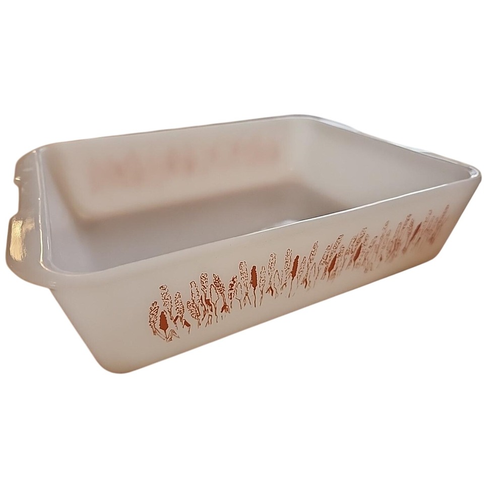 Vintage  Proctor Silex‎ Wheat Pattern Slow Cooker Milk Glass Casserole Dish #12
